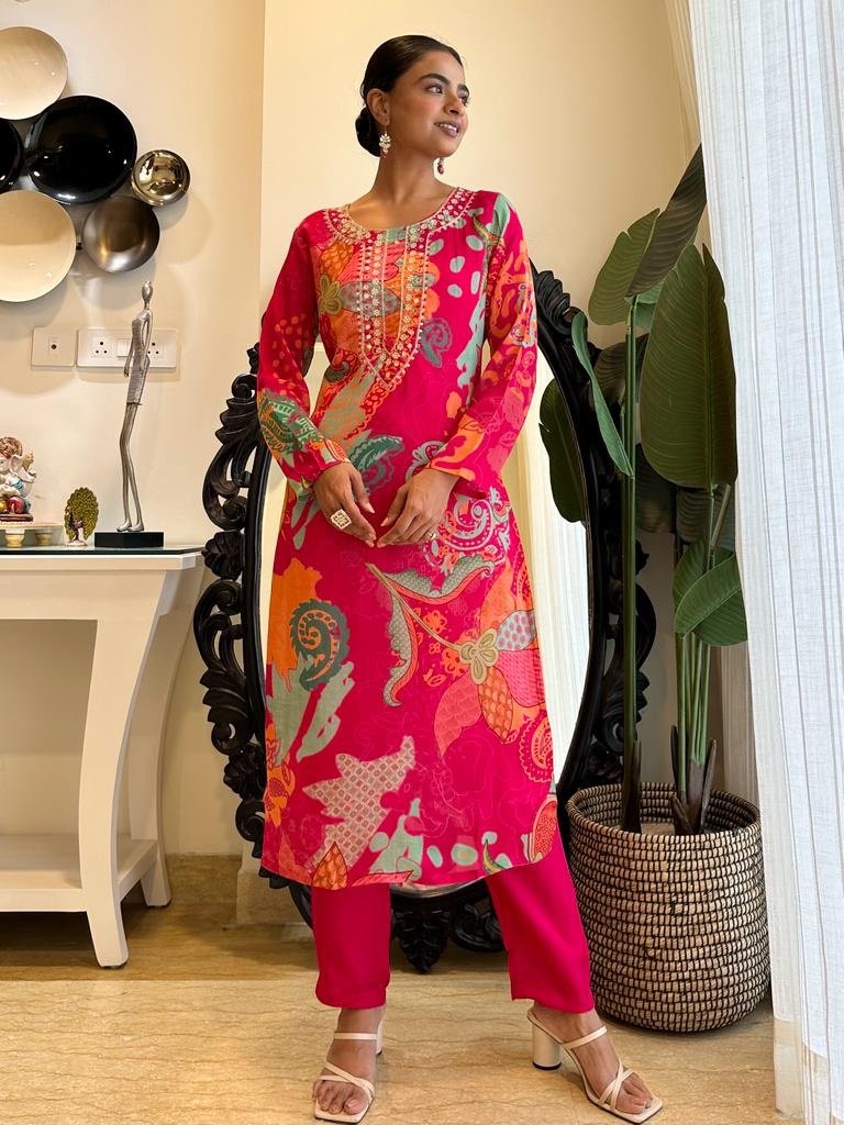 Bright Pink Floral Chinnon Sets