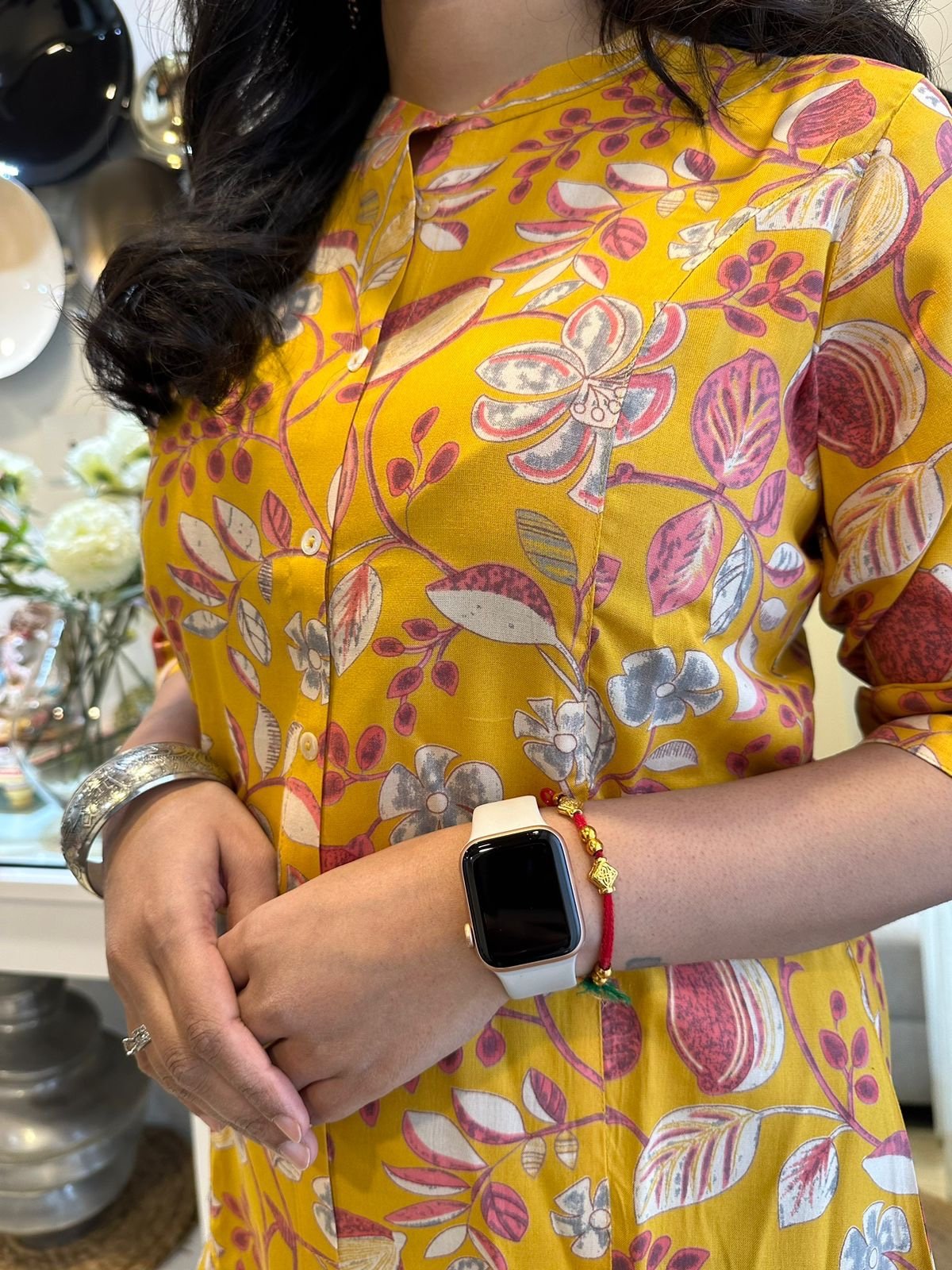 Rayon short kurta- Bright Yellow Florals