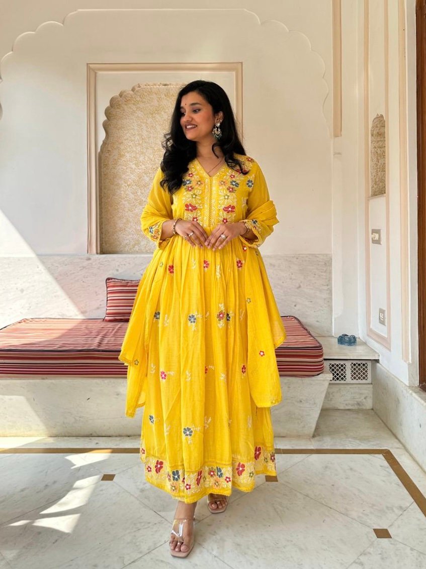 Sunaina Embroidered Mul Cotton Anarkali Set