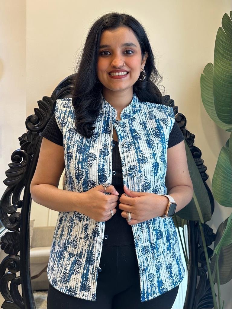 Reversible Quilted Sleeveless Jacket- Indigo