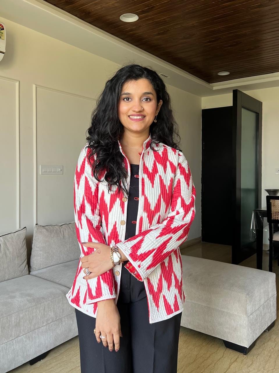 Reversible Quilted Jacket- Red Love Booti