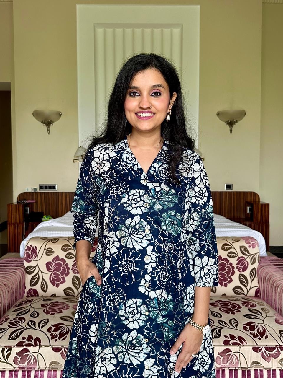 High Low Cotton Coord Set- Dark Blue Florals