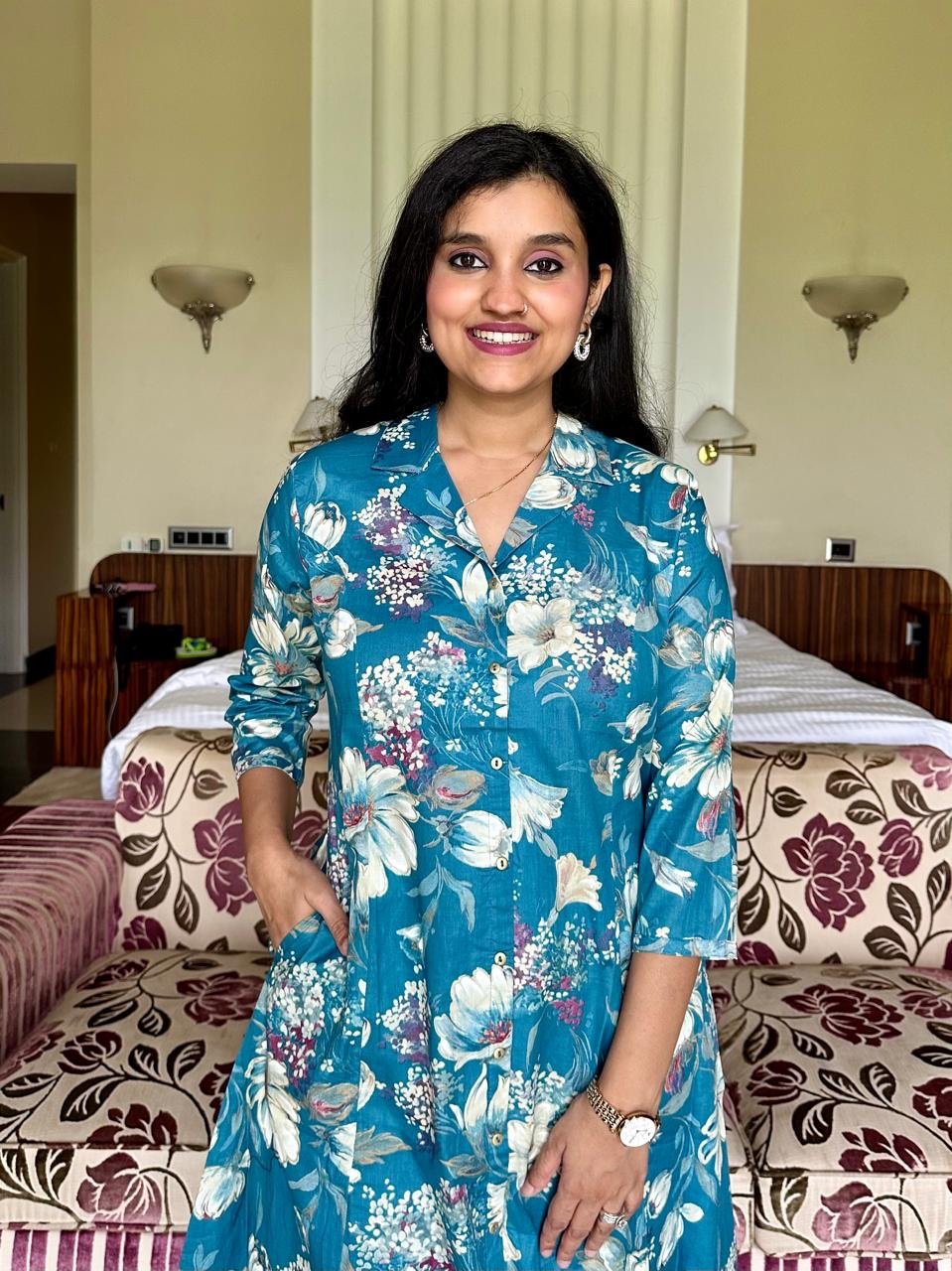 High Low Cotton Coord Set- Sky Blue Florals