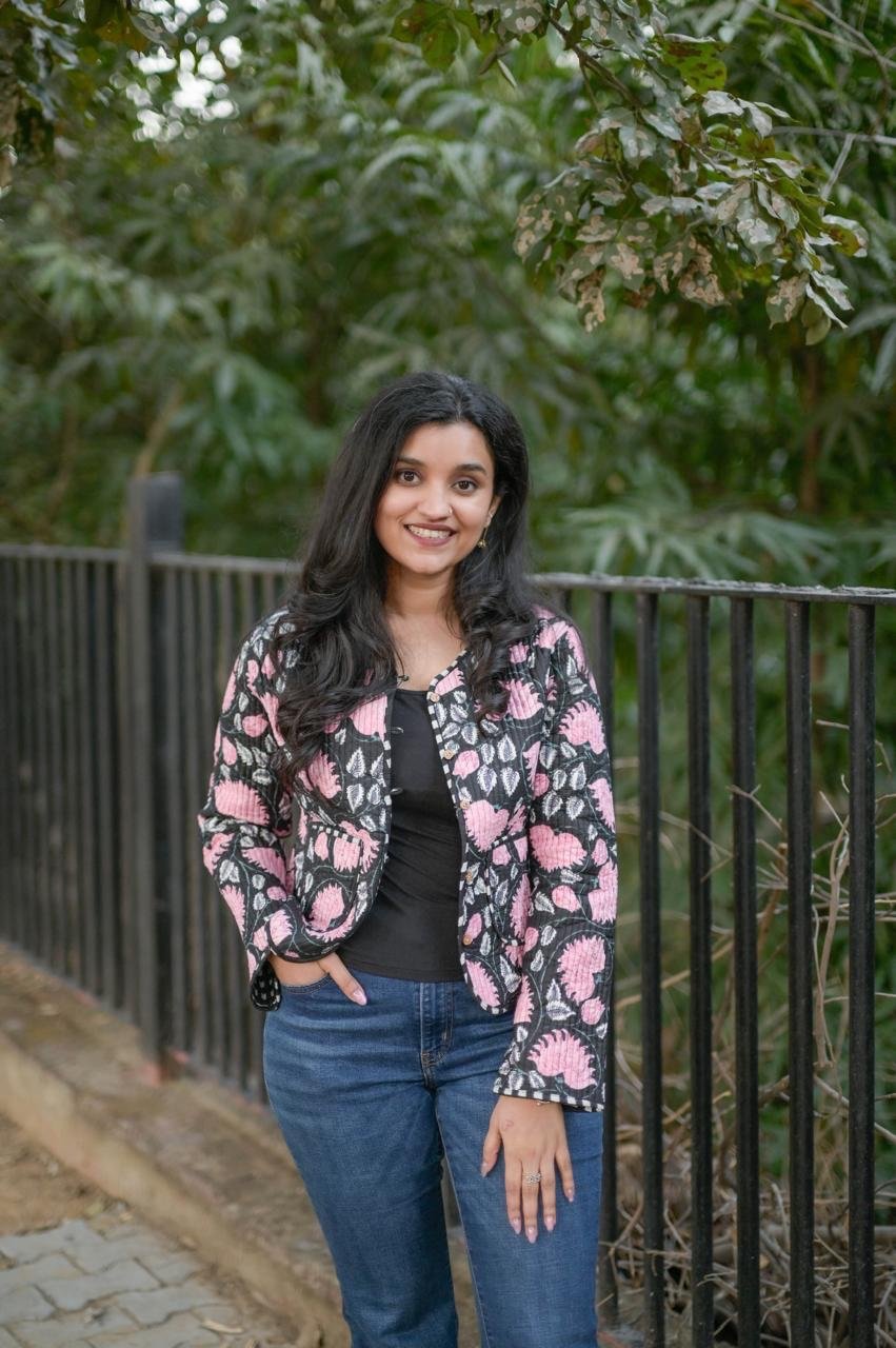 Reversible Quilted Short Jacket- Black Pink Florals