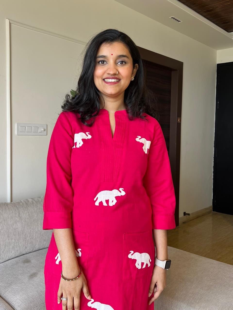 Tia Embroidered Cotton Pant Set- Hot Pink