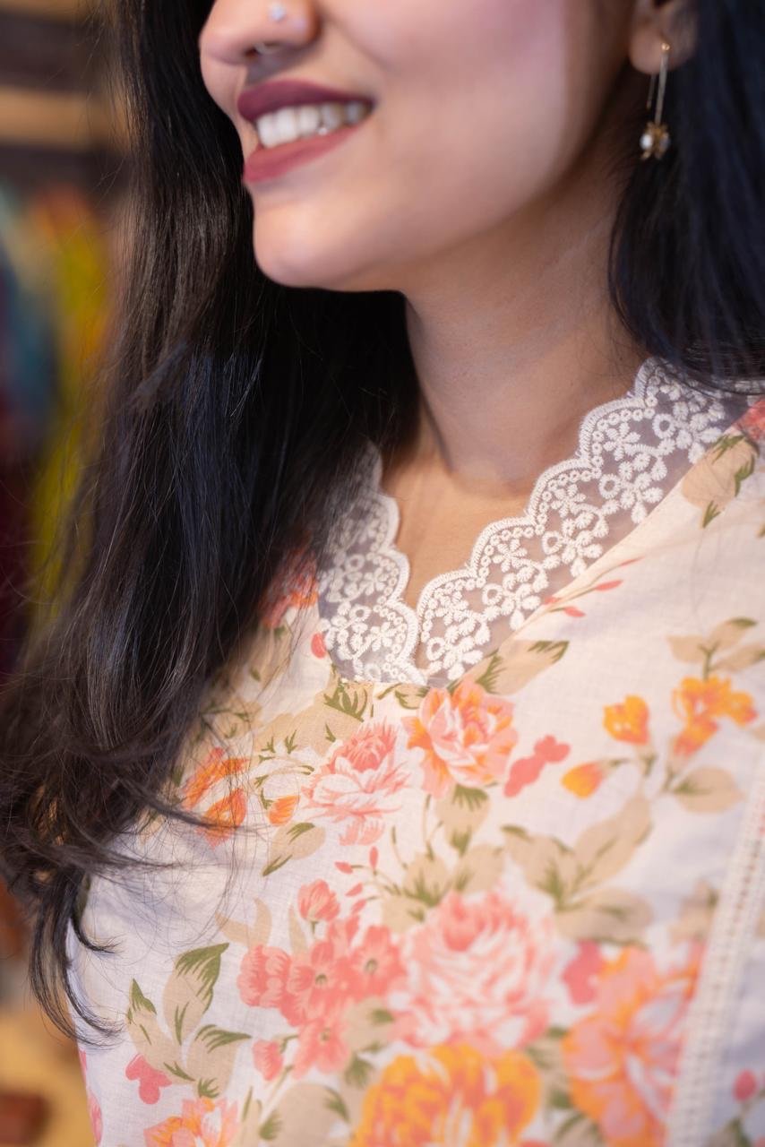 Sushra Lace Detailed Coord Set- Peachy
