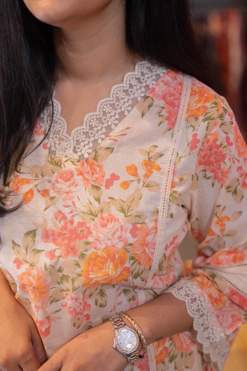 Sushra Lace Detailed Coord Set- Peachy