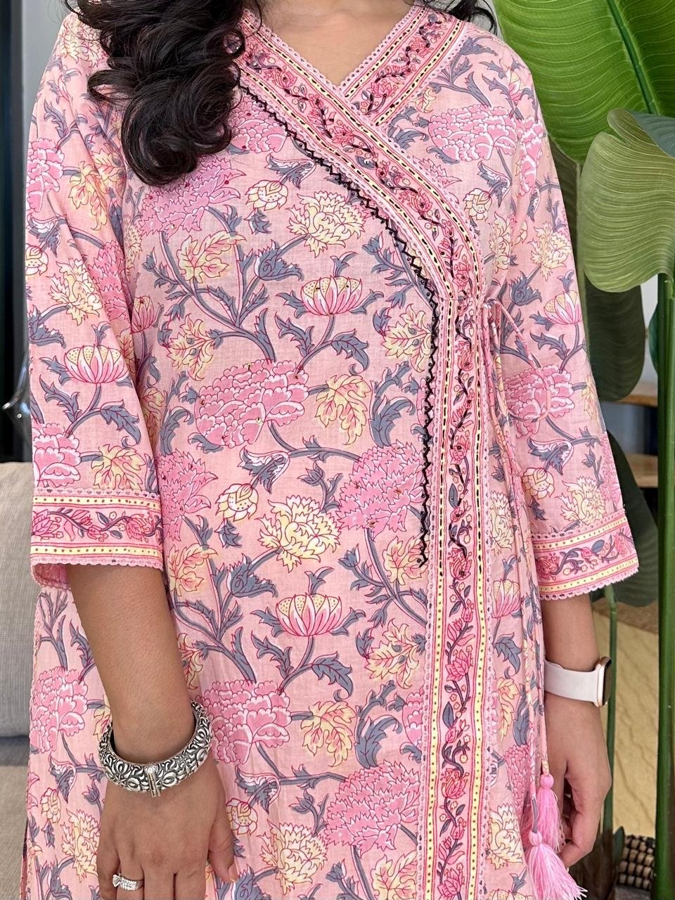 Pink White Floral Angrakha Set