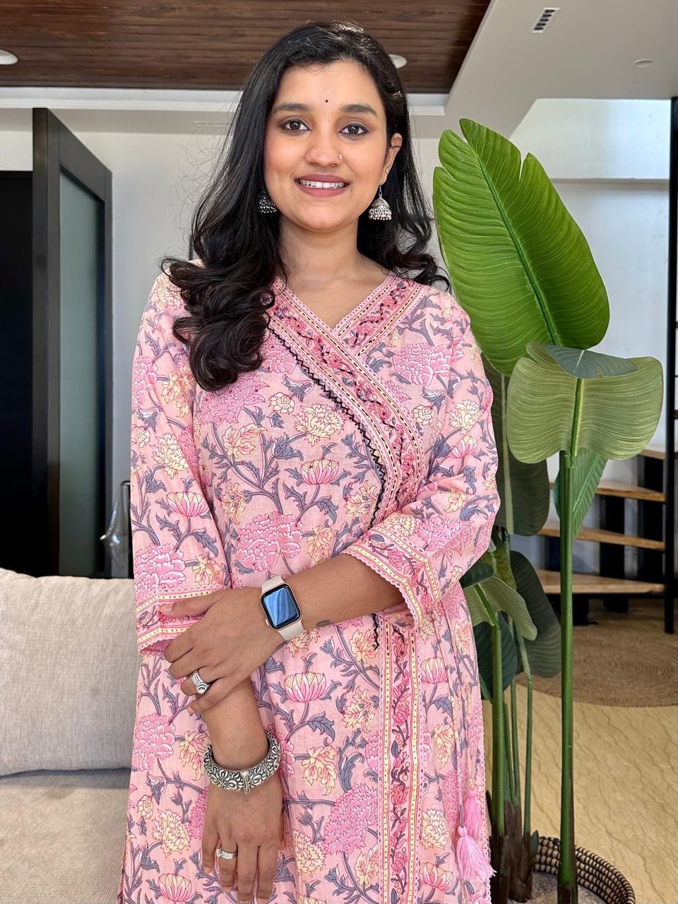 Pink White Floral Angrakha Set