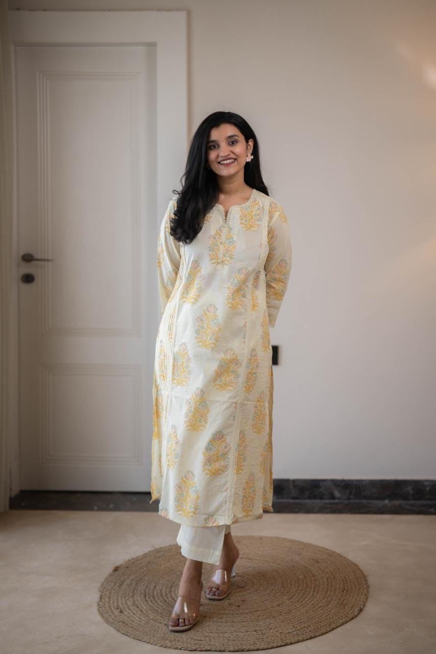Anaisha Kota Doria Dupatta Set- Yellow