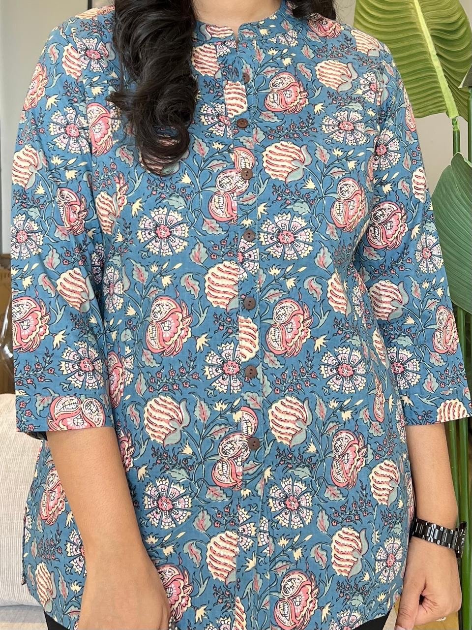 Cotton Short Top- Different Blue Floral
