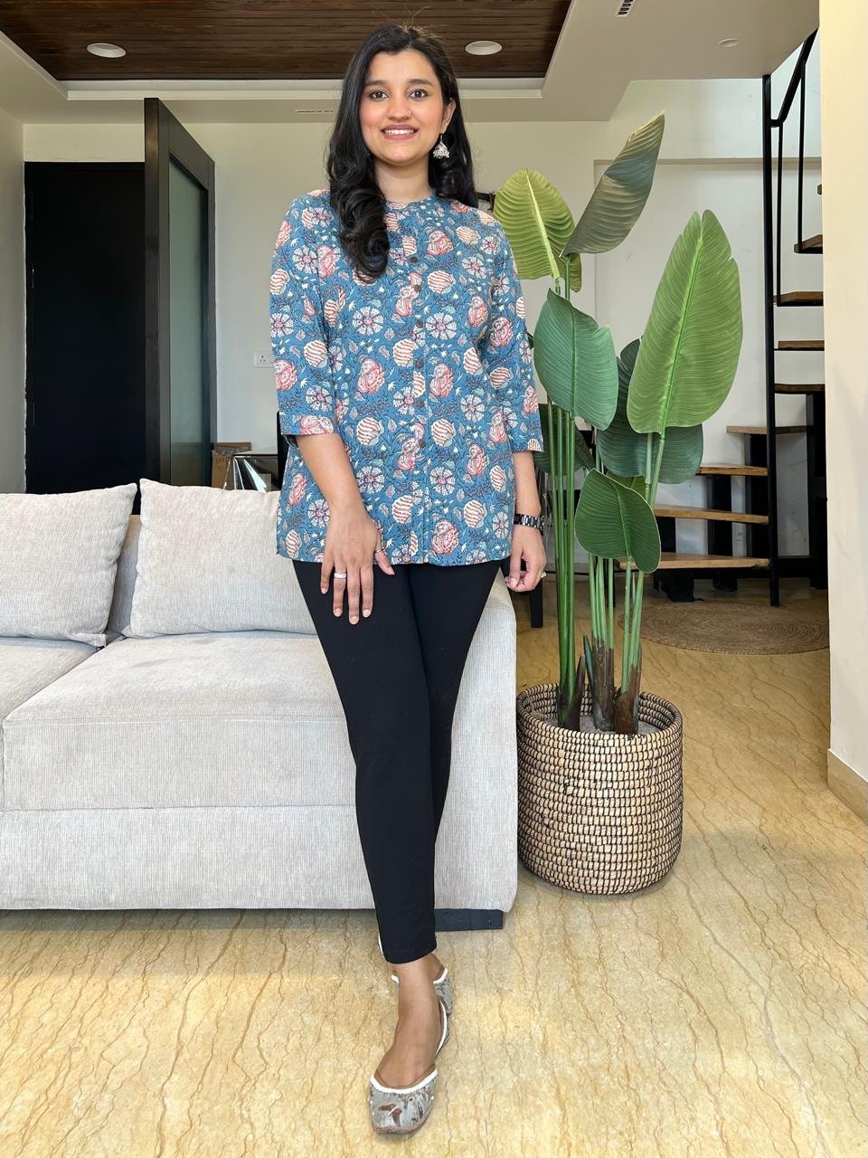 Cotton Short Top- Different Blue Floral