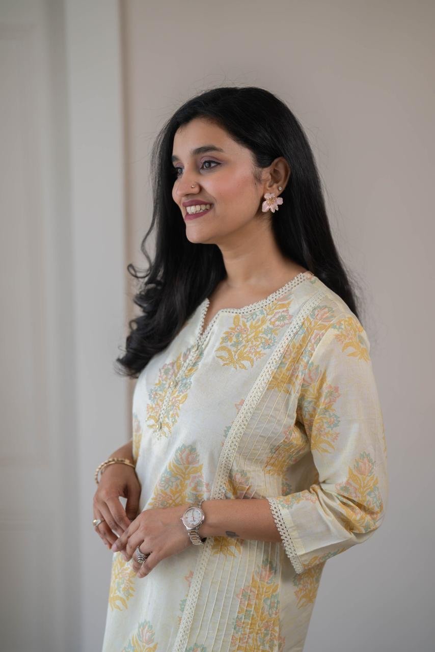 Anaisha Kota Doria Dupatta Set- Yellow