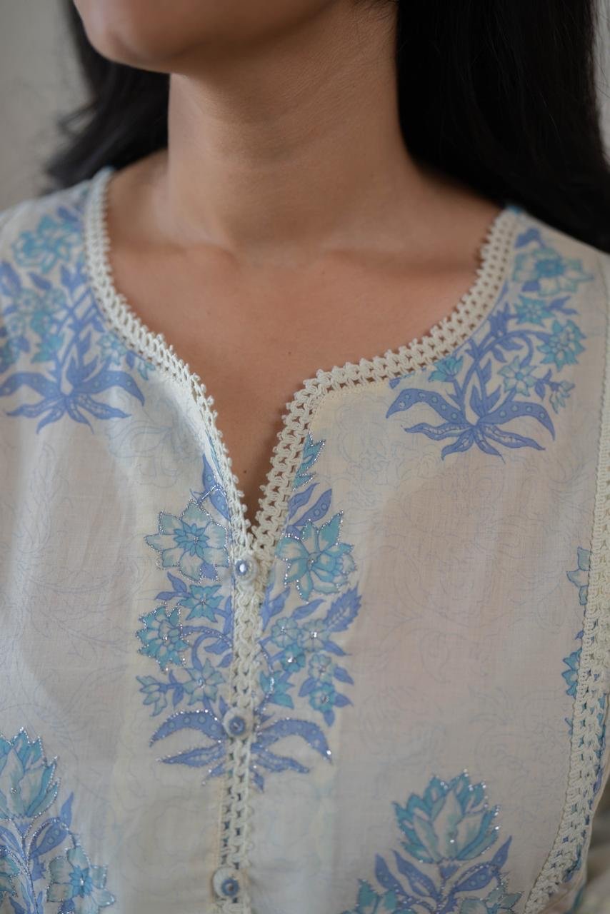 Anaisha Kota Doria Dupatta Set- Blue