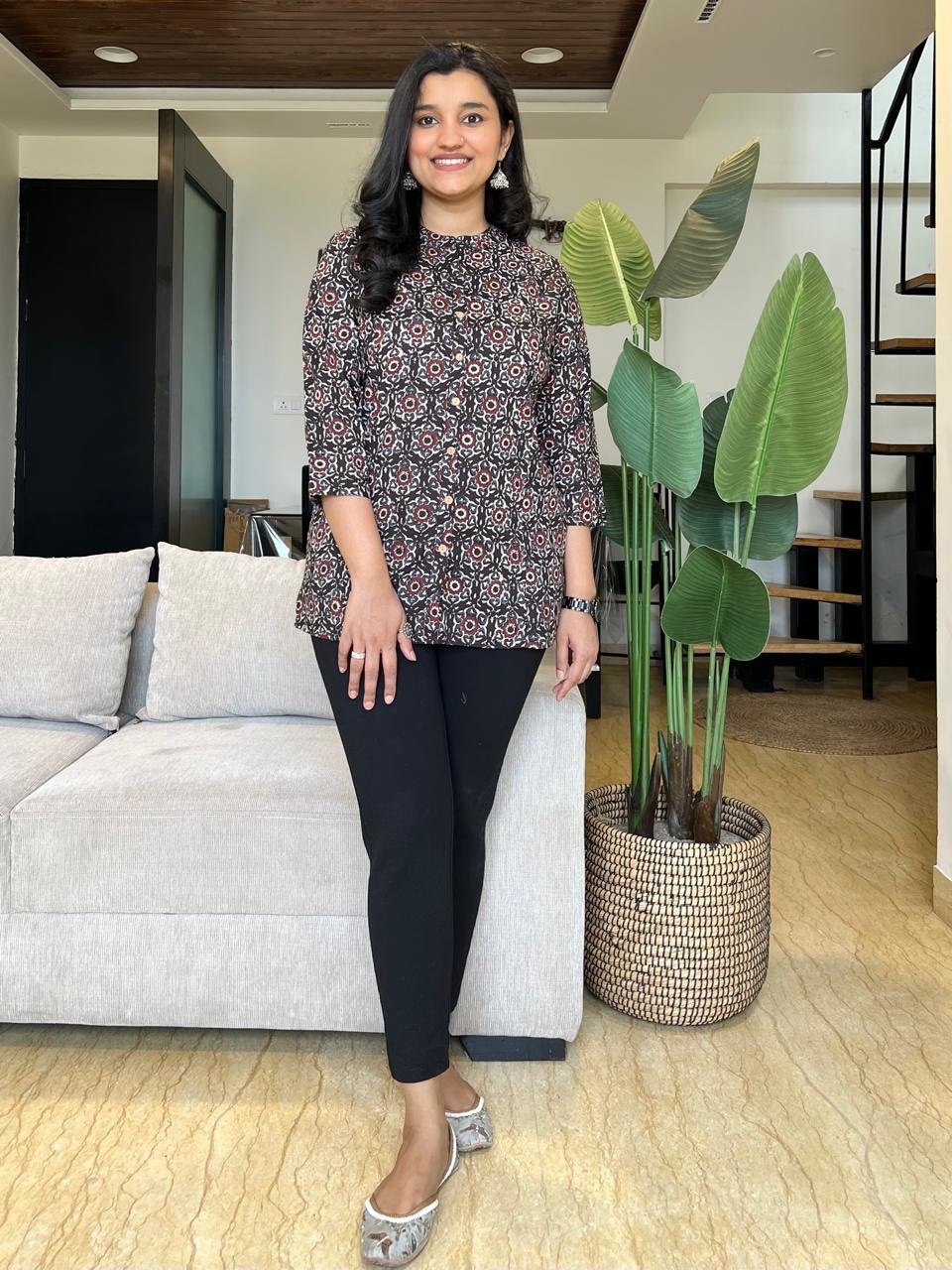 Cotton Short Top- Black Batik Jaal