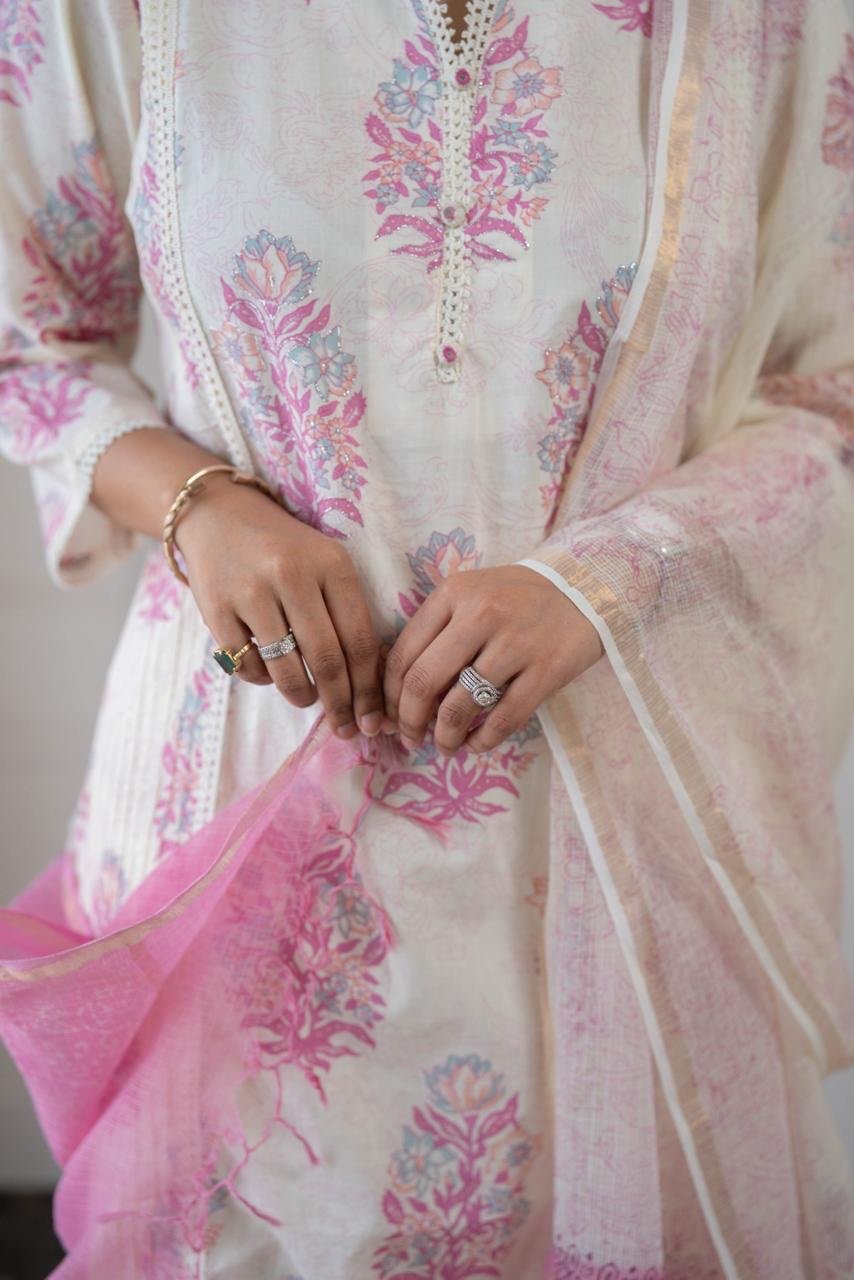 Anaisha Kota Doria Dupatta Sets- Pink
