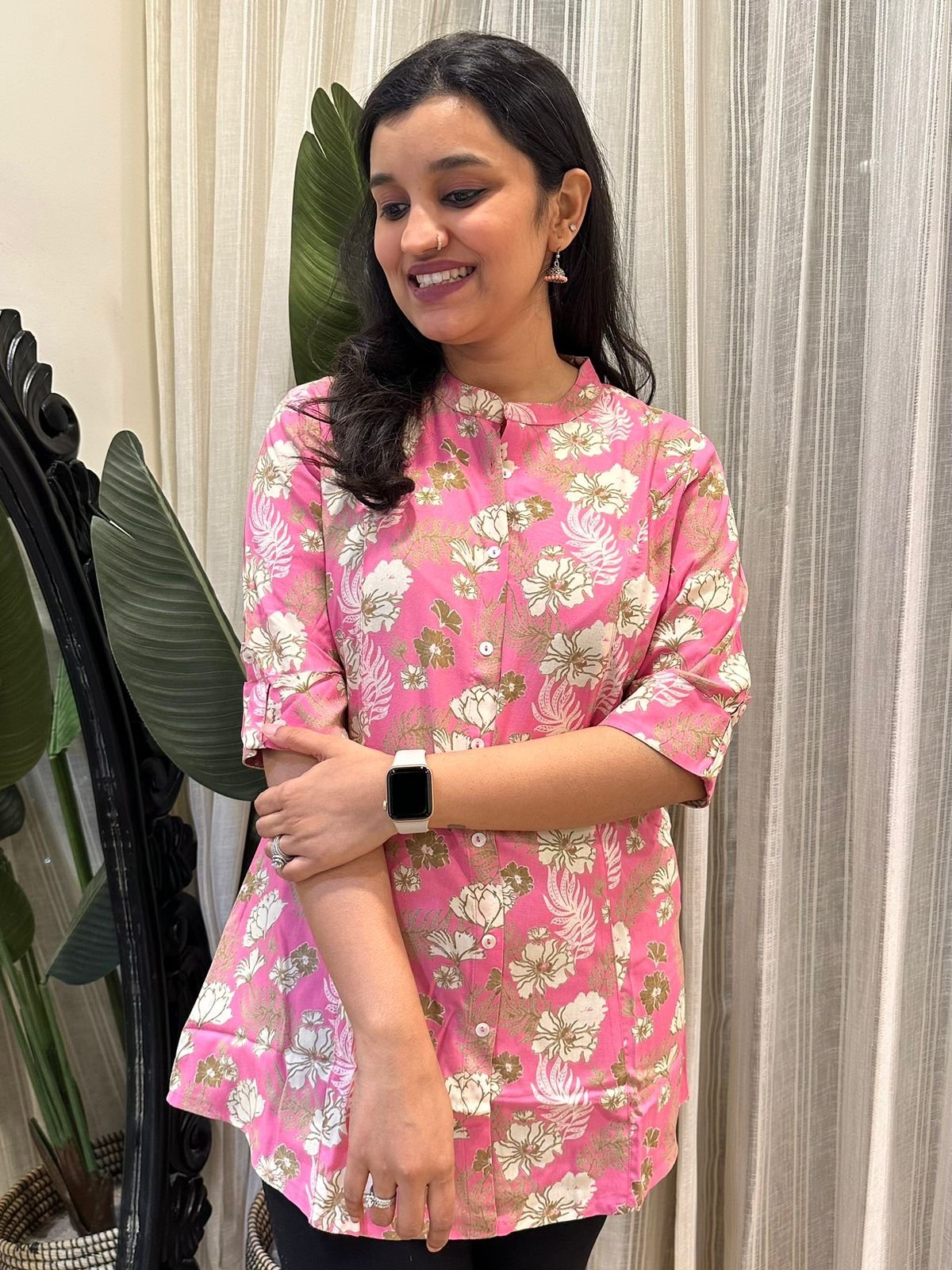Weekend Rayon Short Kurta- Pastel Pink Floral