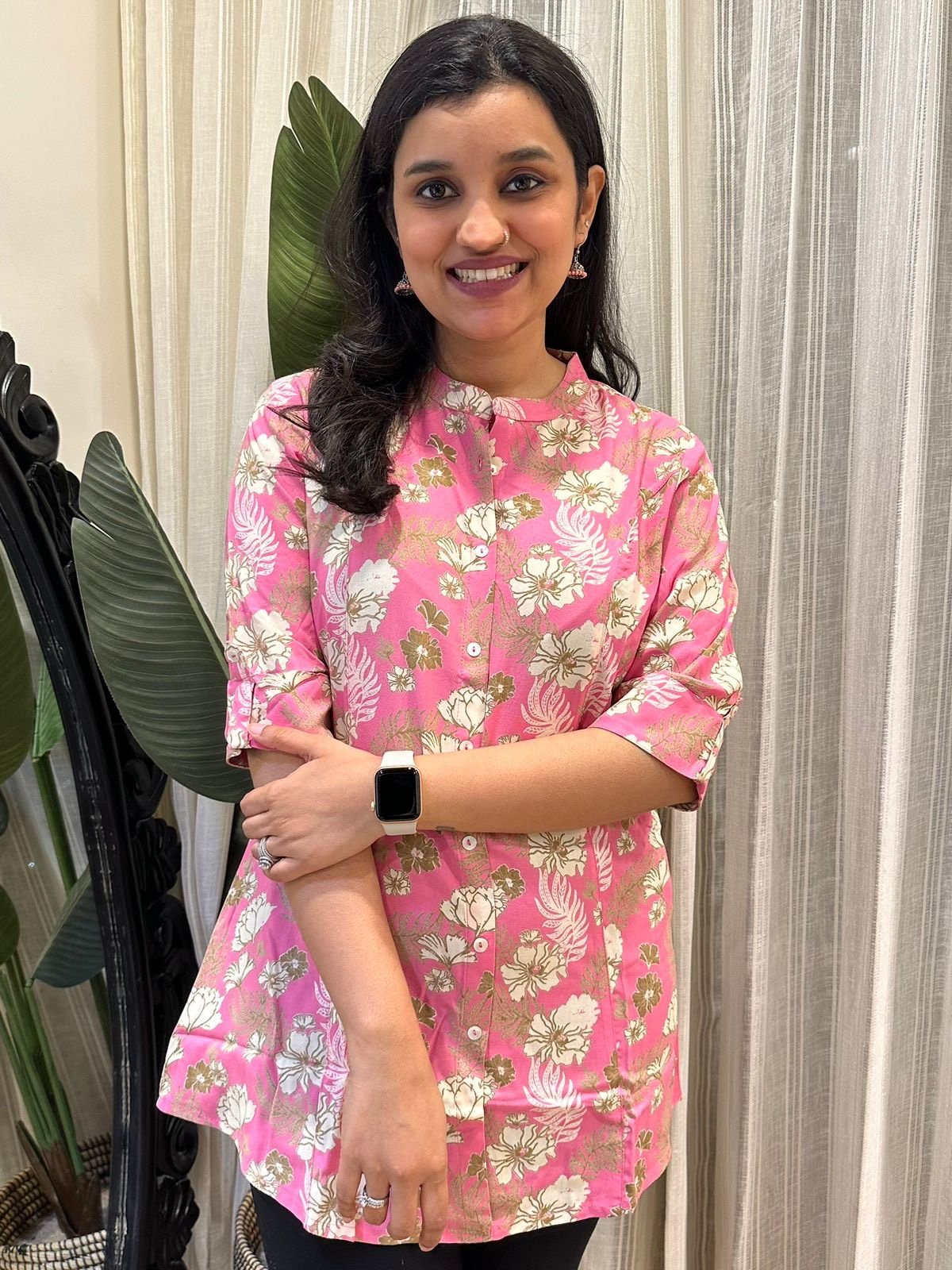 Weekend Rayon Short Kurta- Pastel Pink Floral
