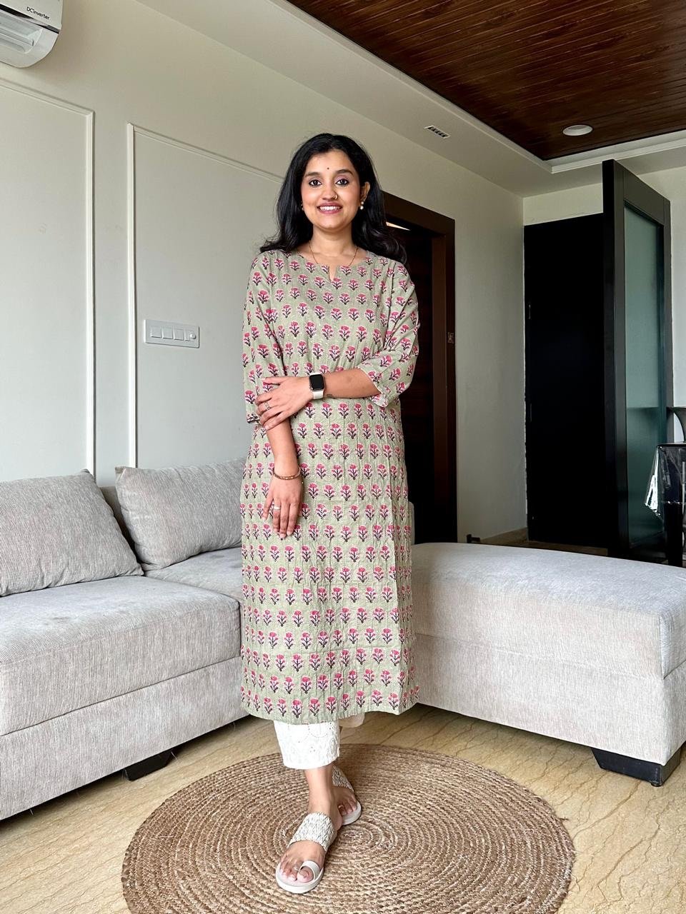 Subtle Bling Cotton Kurta- Pastel Green