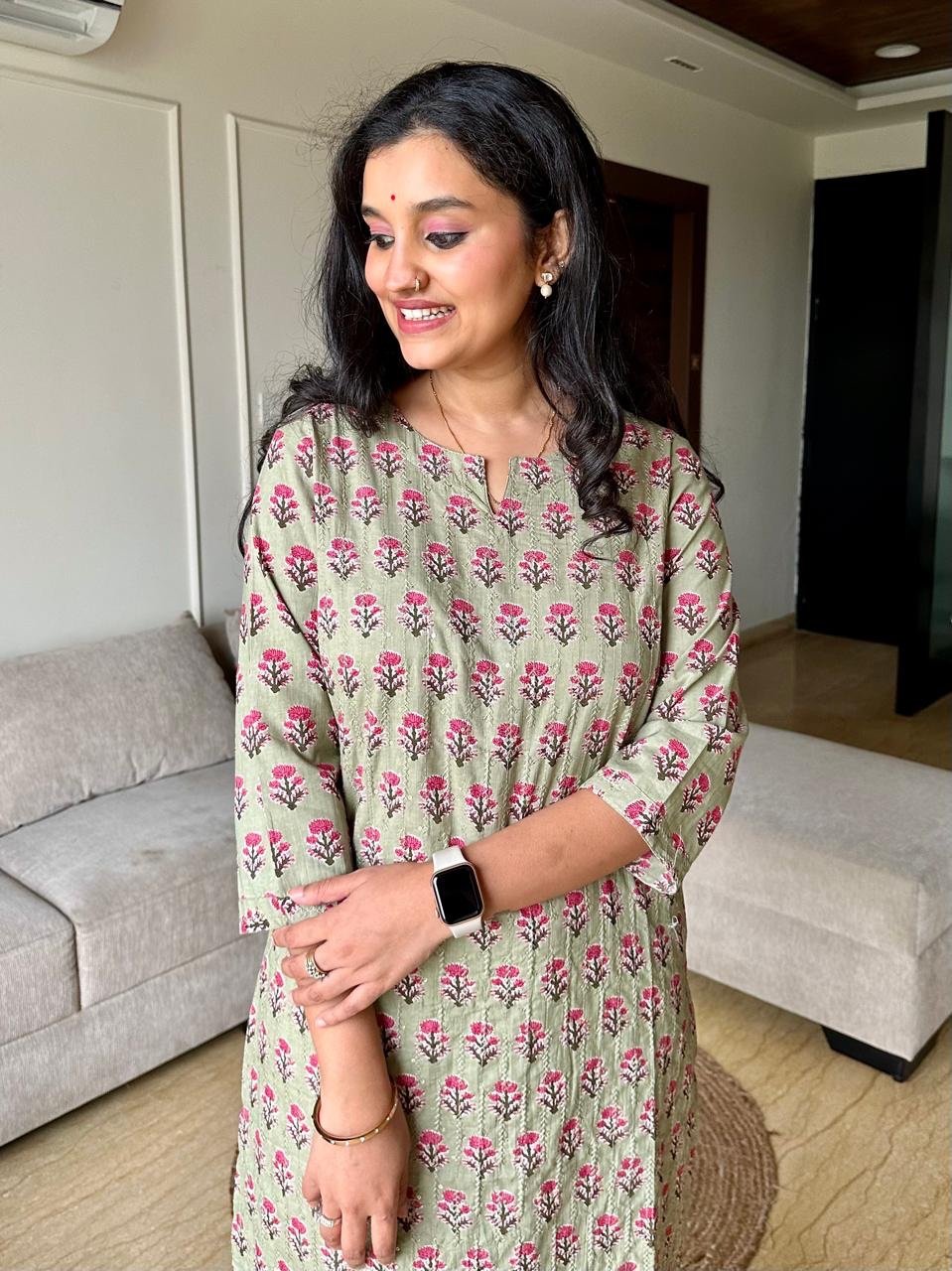 Subtle Bling Cotton Kurta- Pastel Green