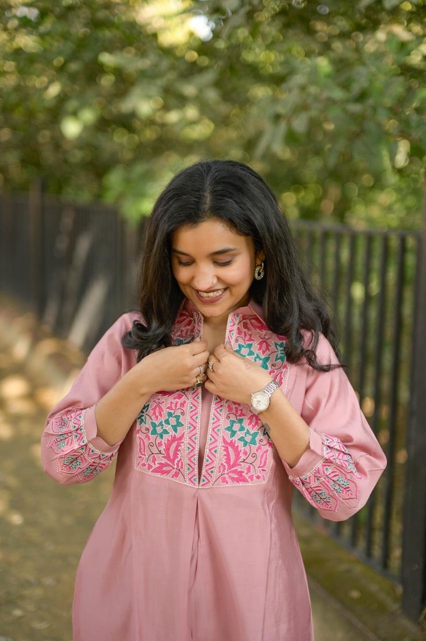 Divi Embroidered Coord Set- Light Pink