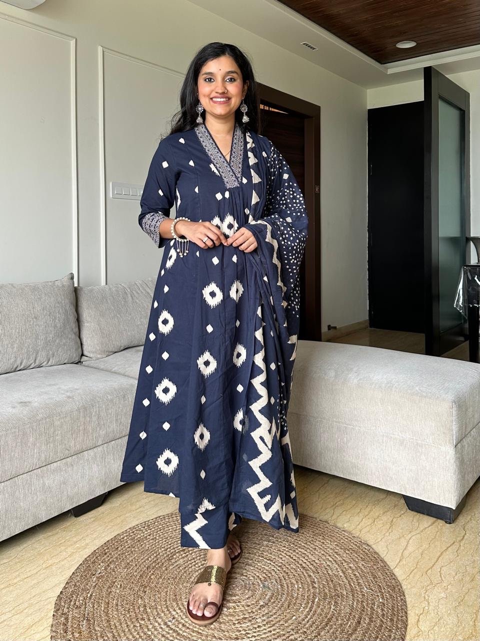 Jashan Flared Cotton Set- Blue