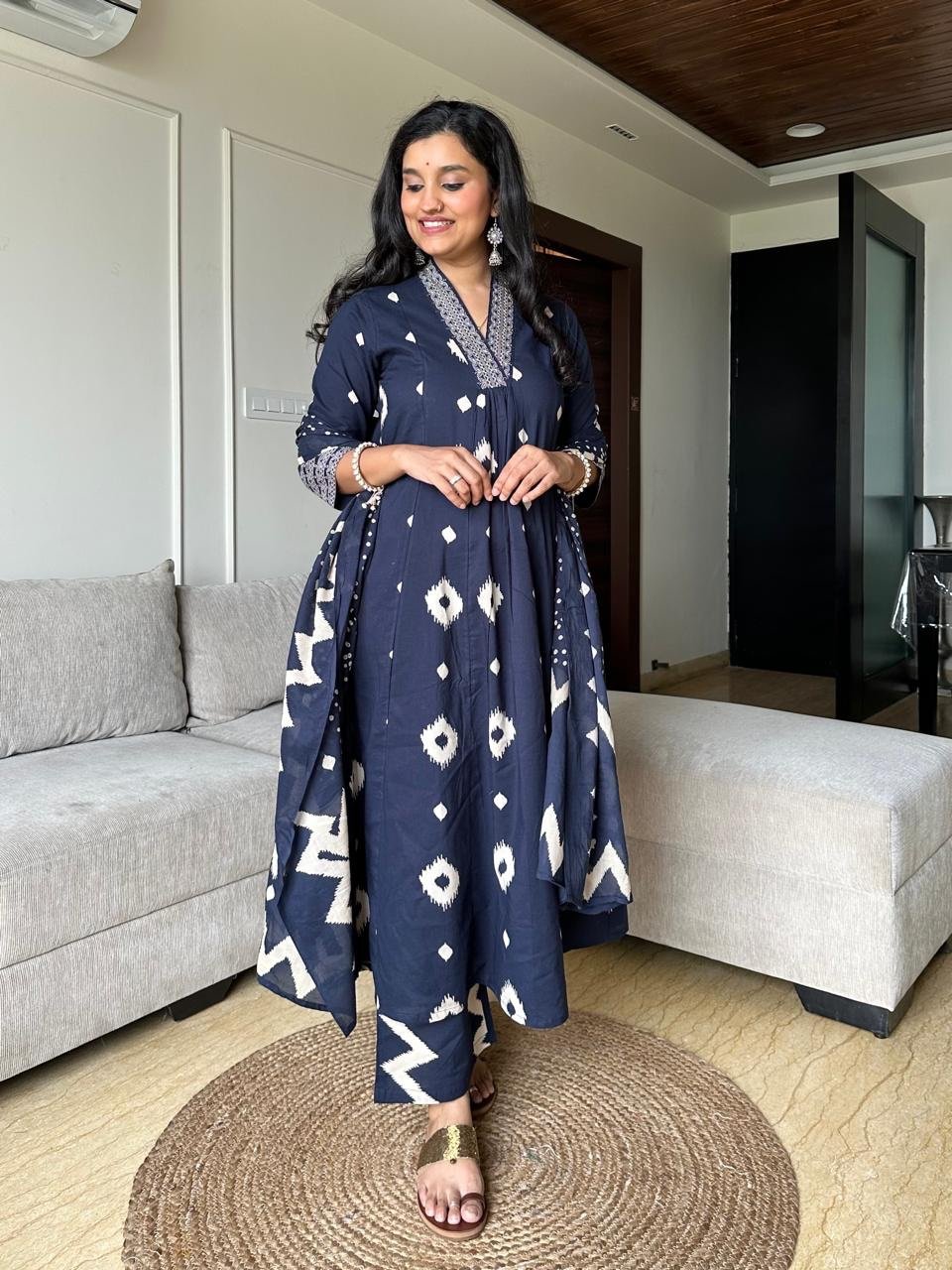 Jashan Flared Cotton Set- Blue