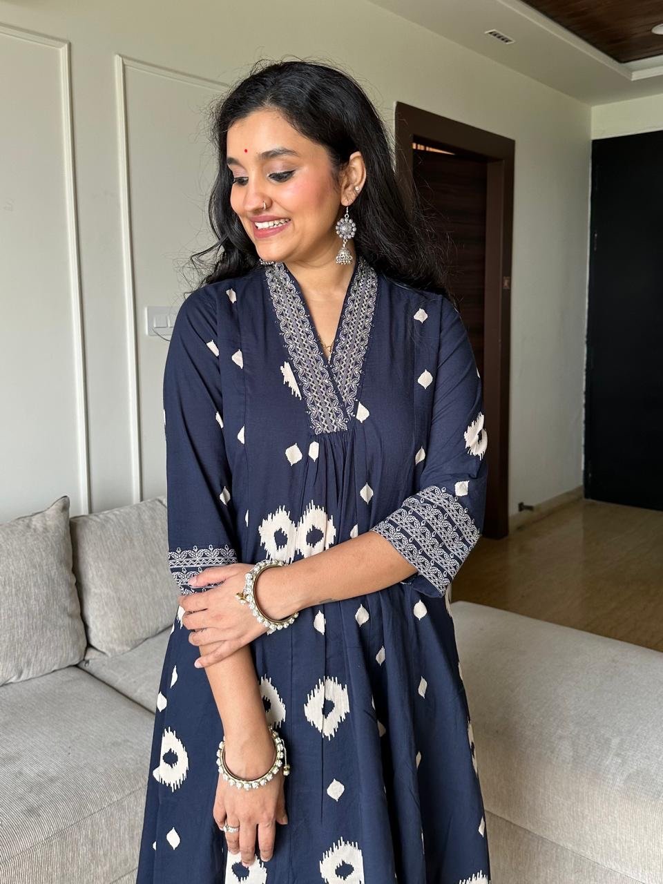 Jashan Flared Cotton Set- Blue