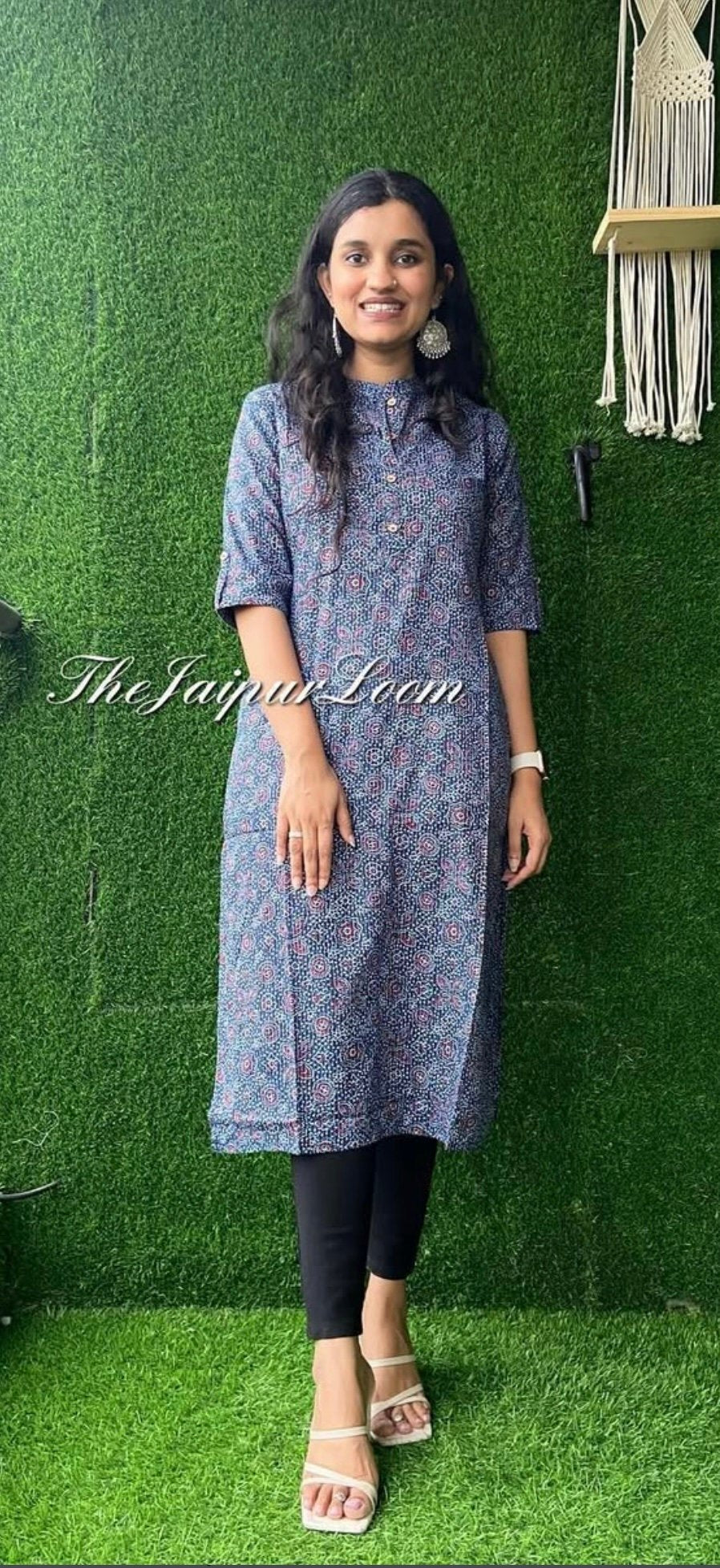 Weekend Cotton Kurta- Blue Small Jaal