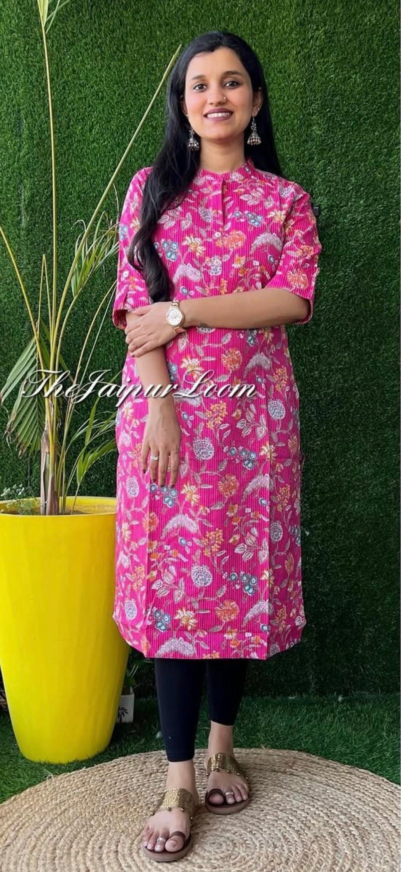 Weekend Cotton Kurta- Pink Floral Jaal
