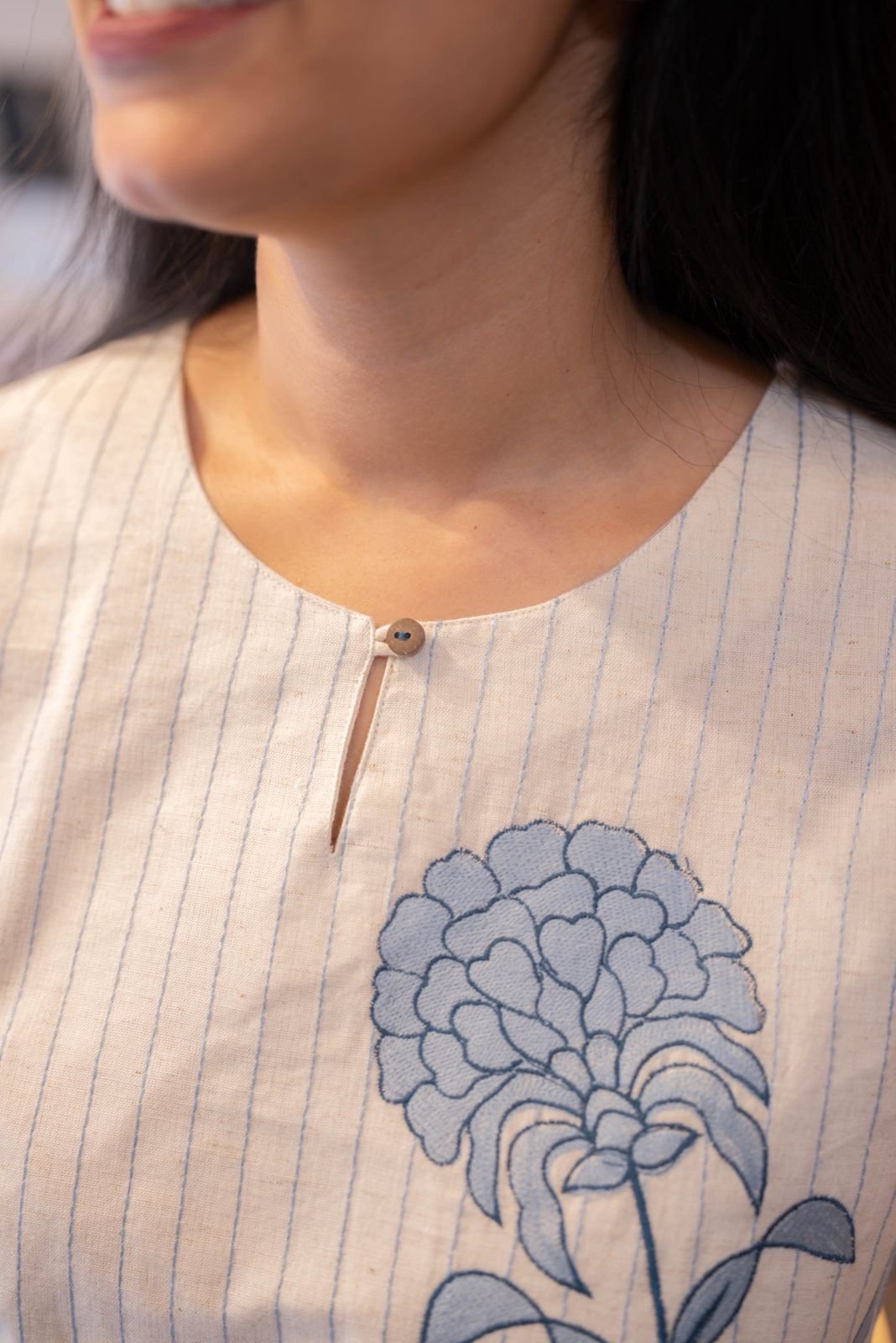 Ruhana Embroidered Slub Cotton Top