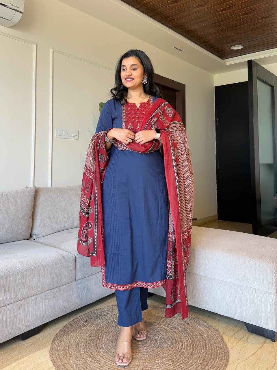Kamya Ajrakh Dupatta Set- Blue