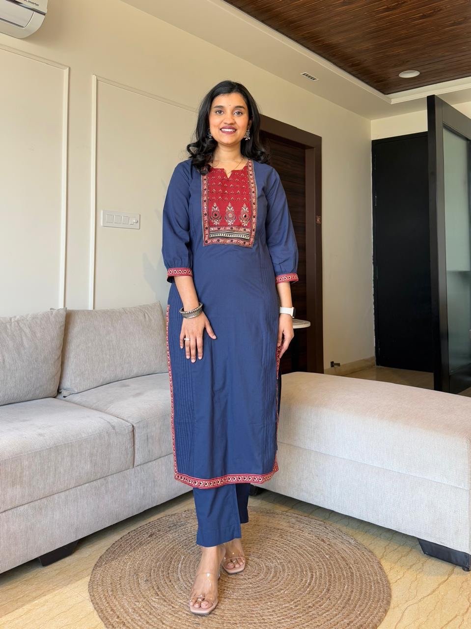 Kamya Ajrakh Dupatta Set- Blue
