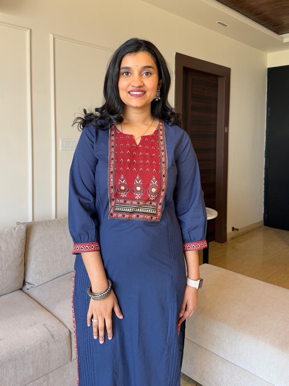 Kamya Ajrakh Dupatta Set- Blue