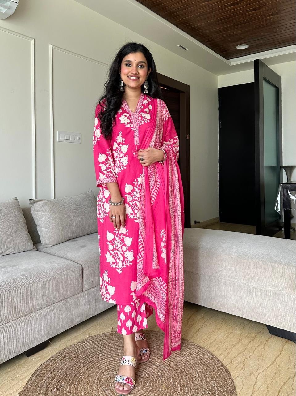 Ruhi Boota Cotton Set- Pink