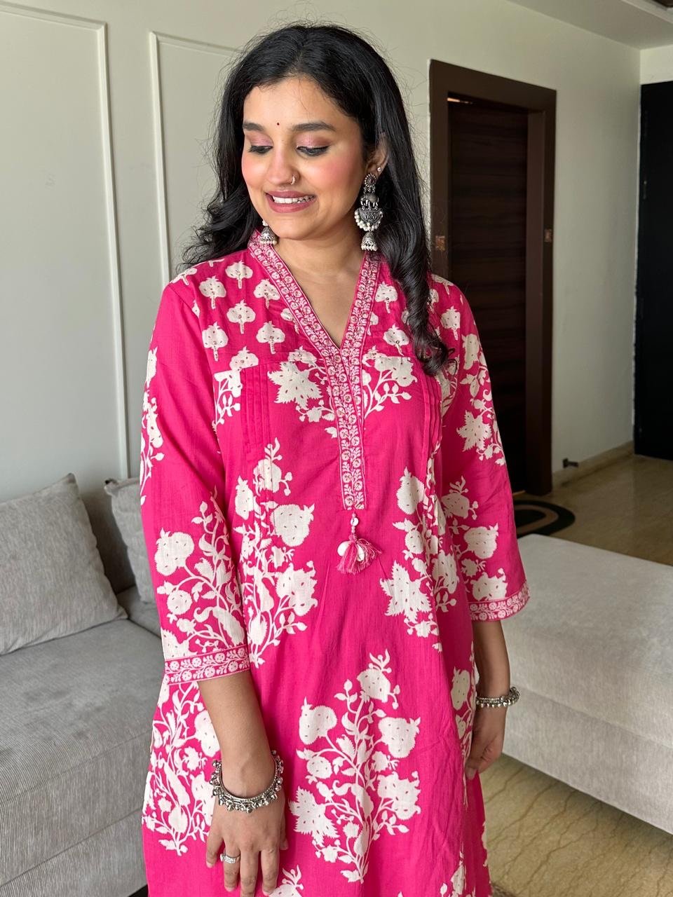 Ruhi Boota Cotton Set- Pink