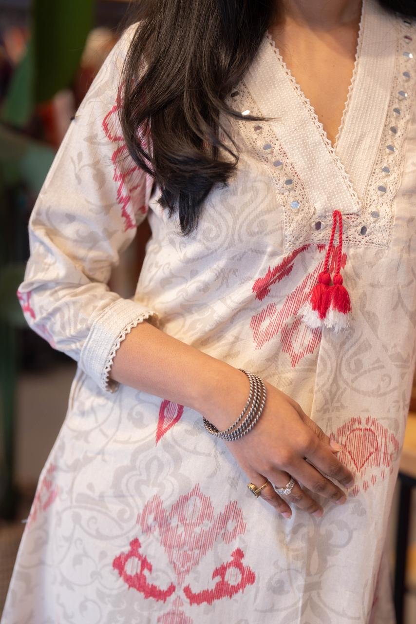 Leena Ikkat Slub Cotton Set- Red