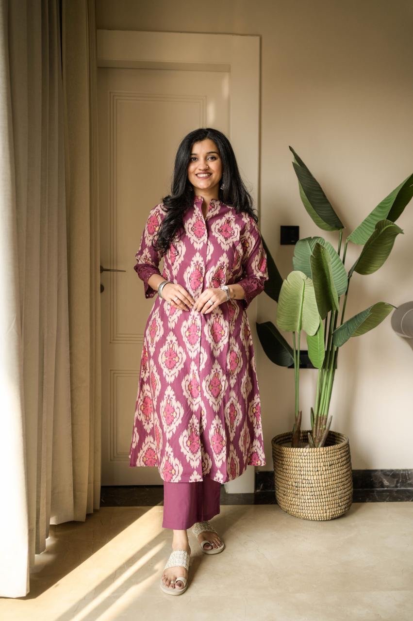 Pia Fancy A-line Cotton Set- Pink