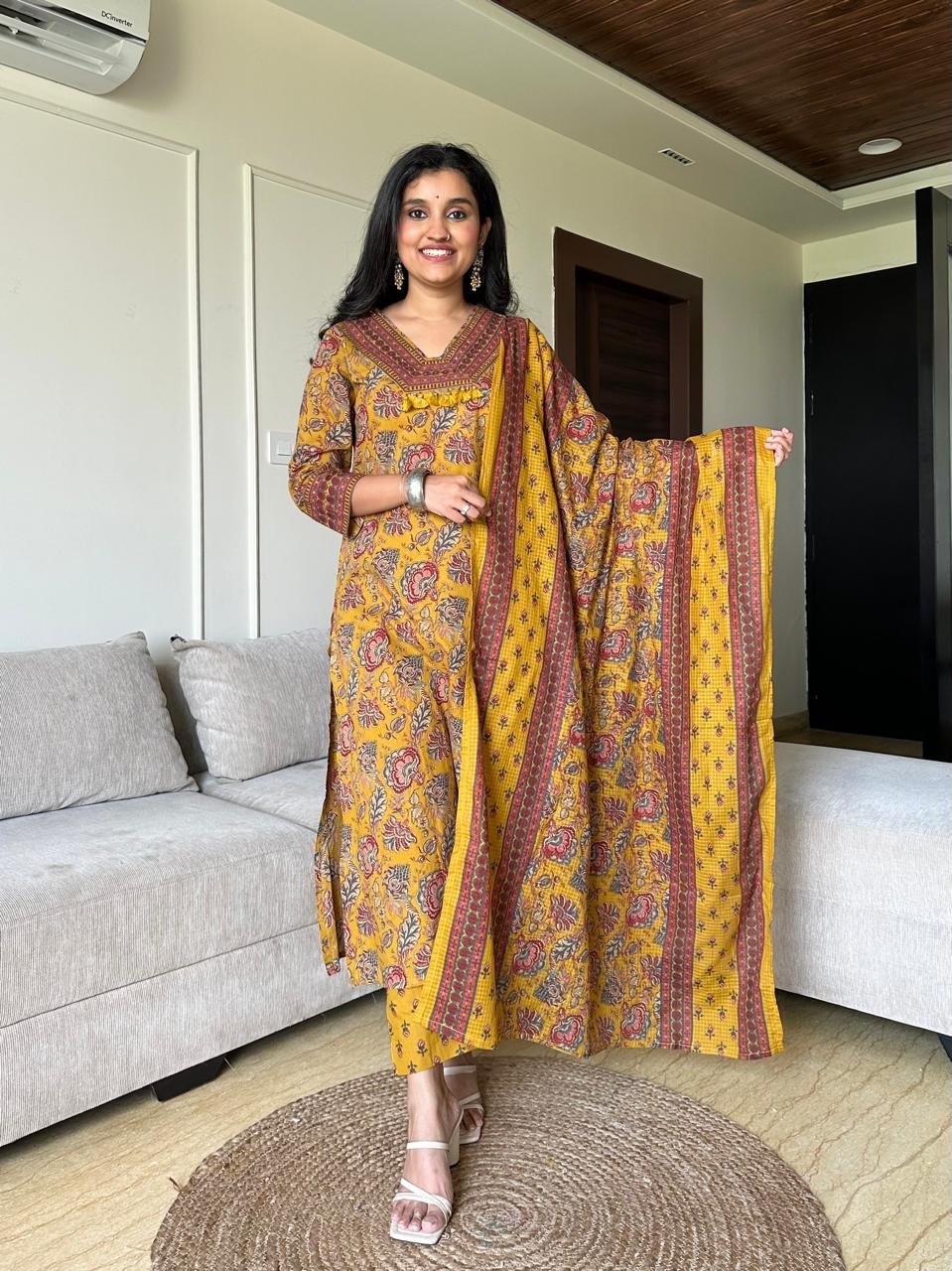 Khwaab Floral Cotton Set- Yellow