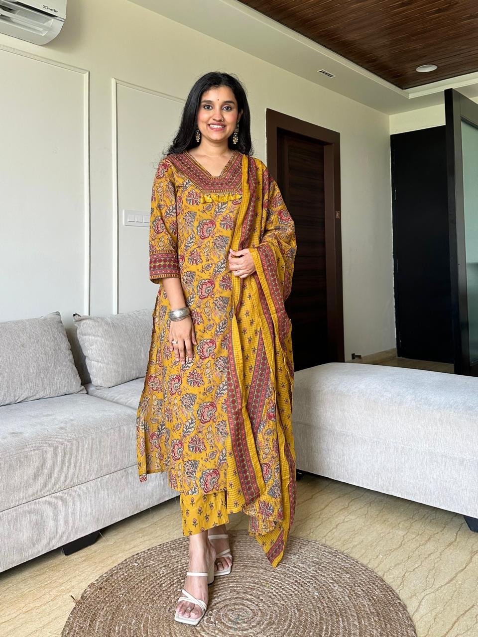 Khwaab Floral Cotton Set- Yellow