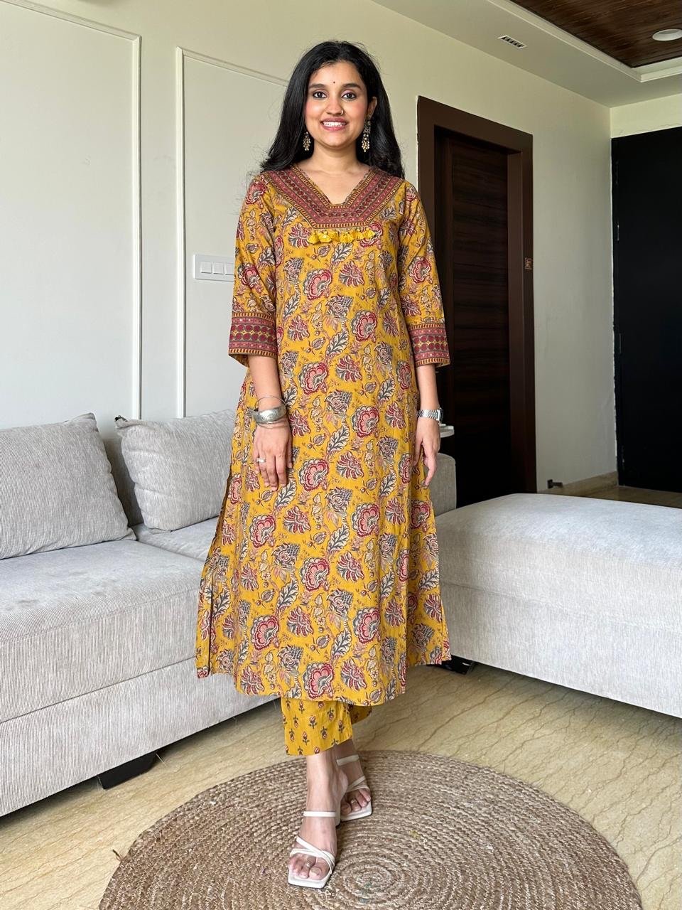 Khwaab Floral Cotton Set- Yellow