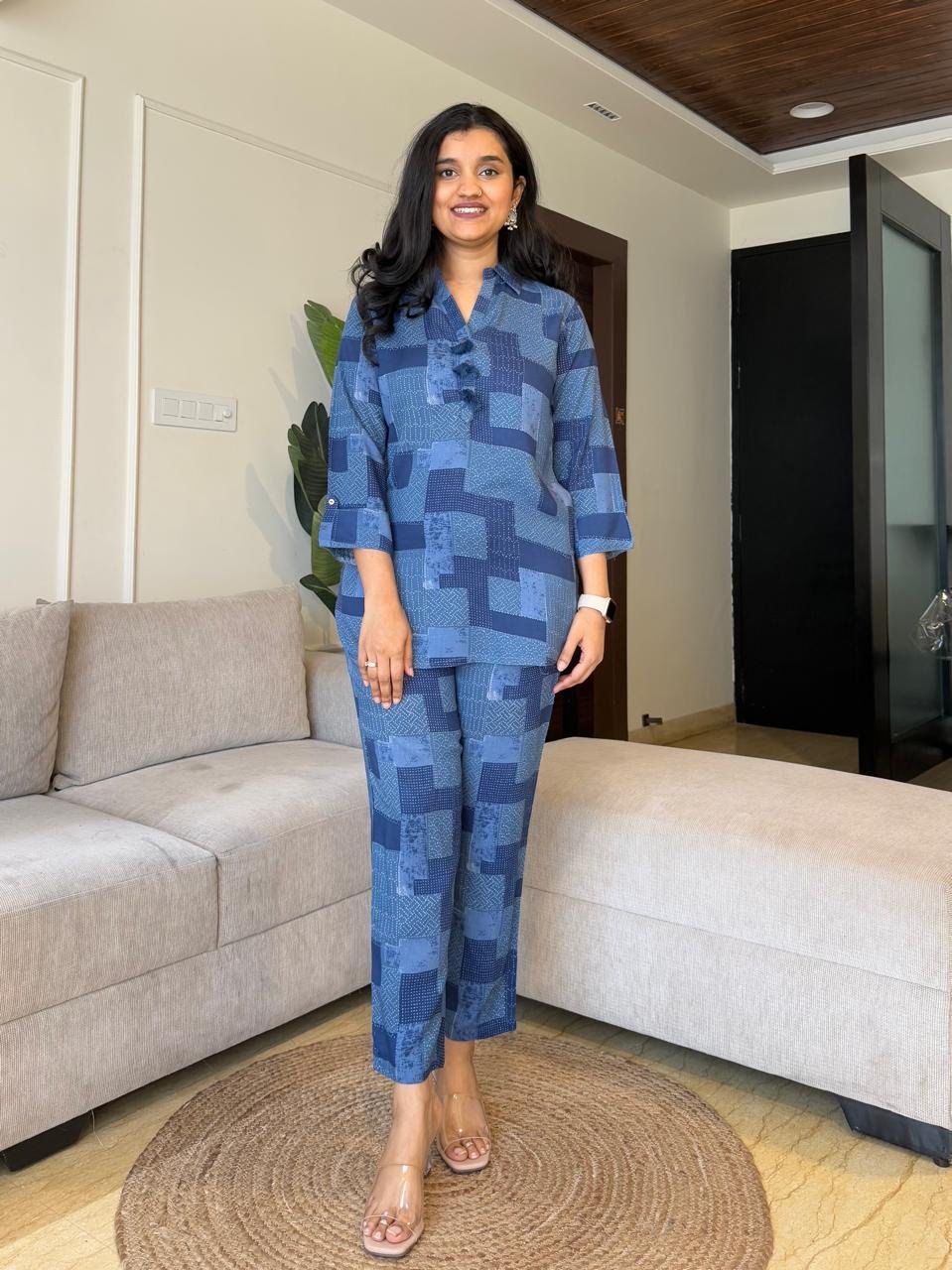 Rasha Collared Coord Set- Denim Blue