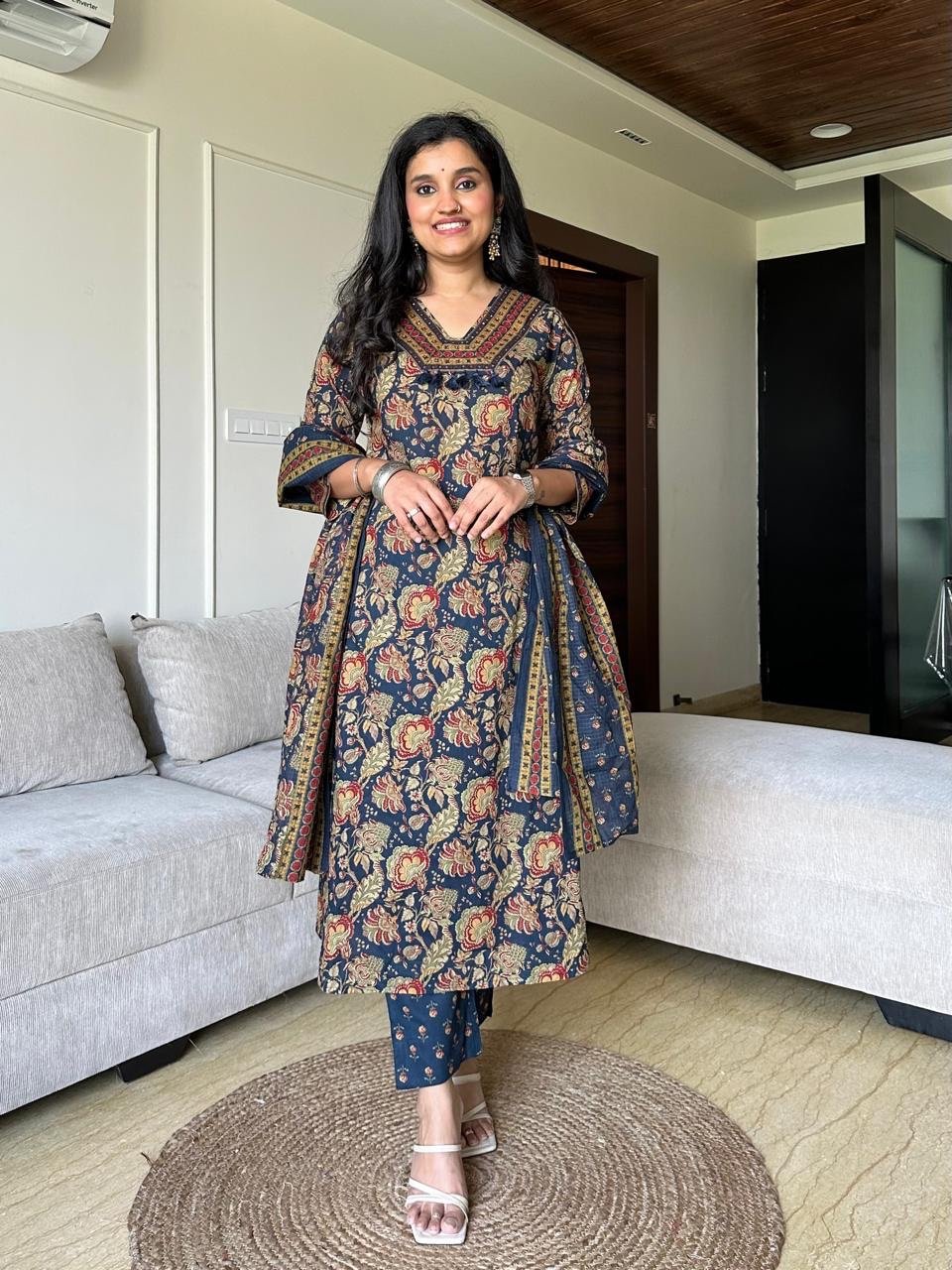 Khwaab Floral Cotton Set- Blue