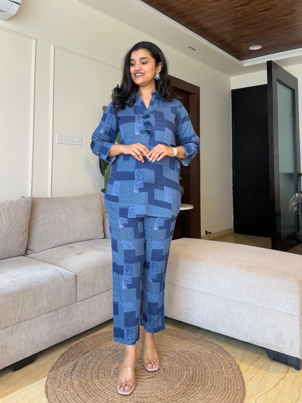 Rasha Collared Coord Set- Denim Blue