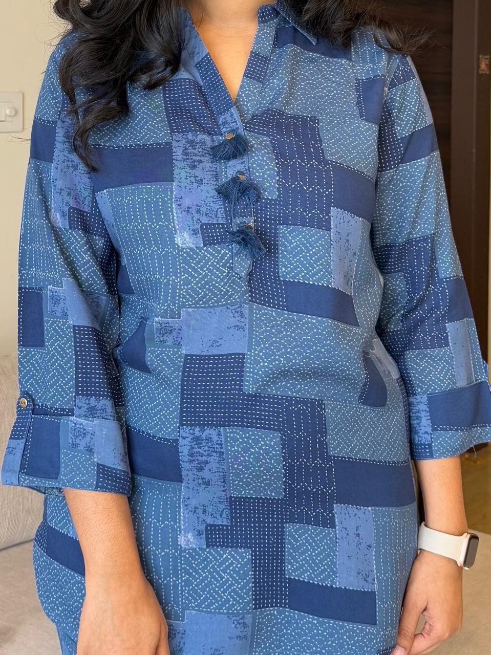 Rasha Collared Coord Set- Denim Blue