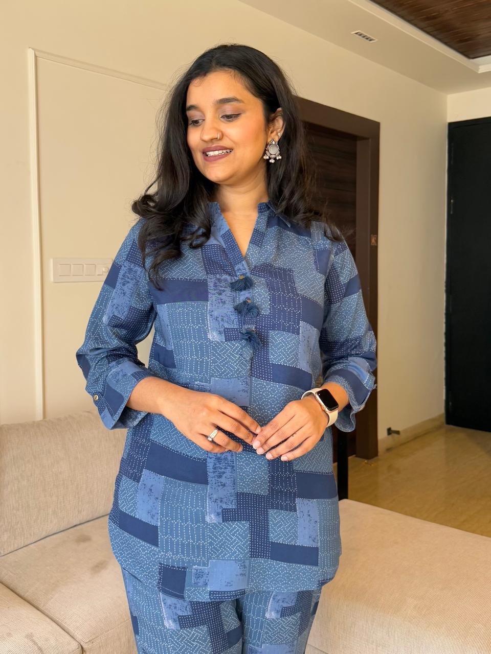 Rasha Collared Coord Set- Denim Blue