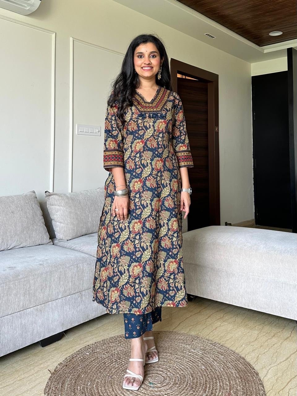 Khwaab Floral Cotton Set- Blue