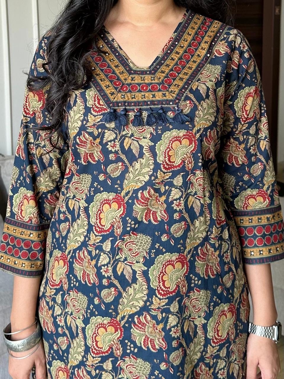 Khwaab Floral Cotton Set- Blue