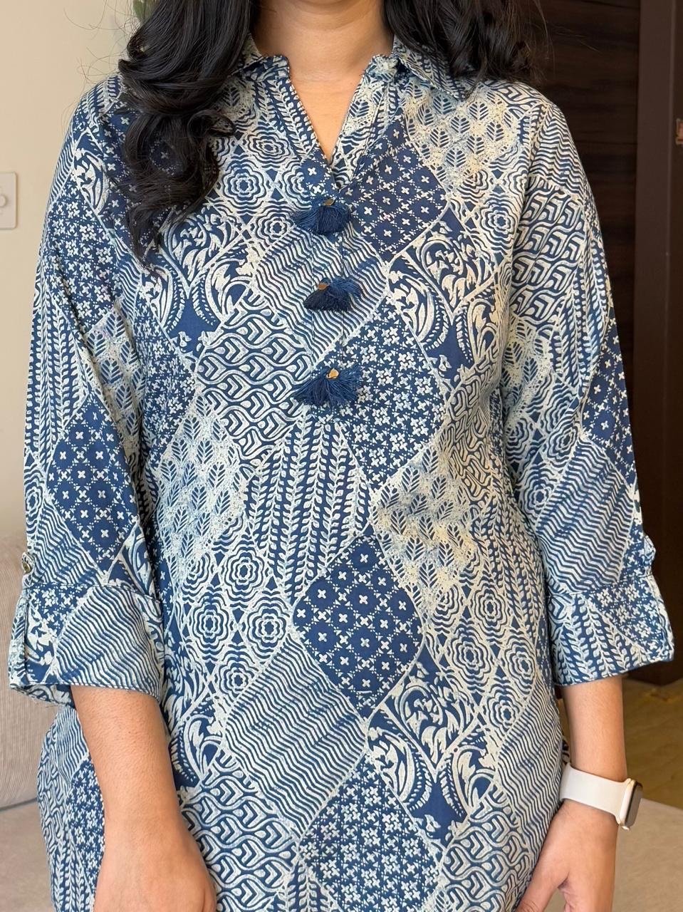 Rasha Collared Coord Set- Blue Mix Print