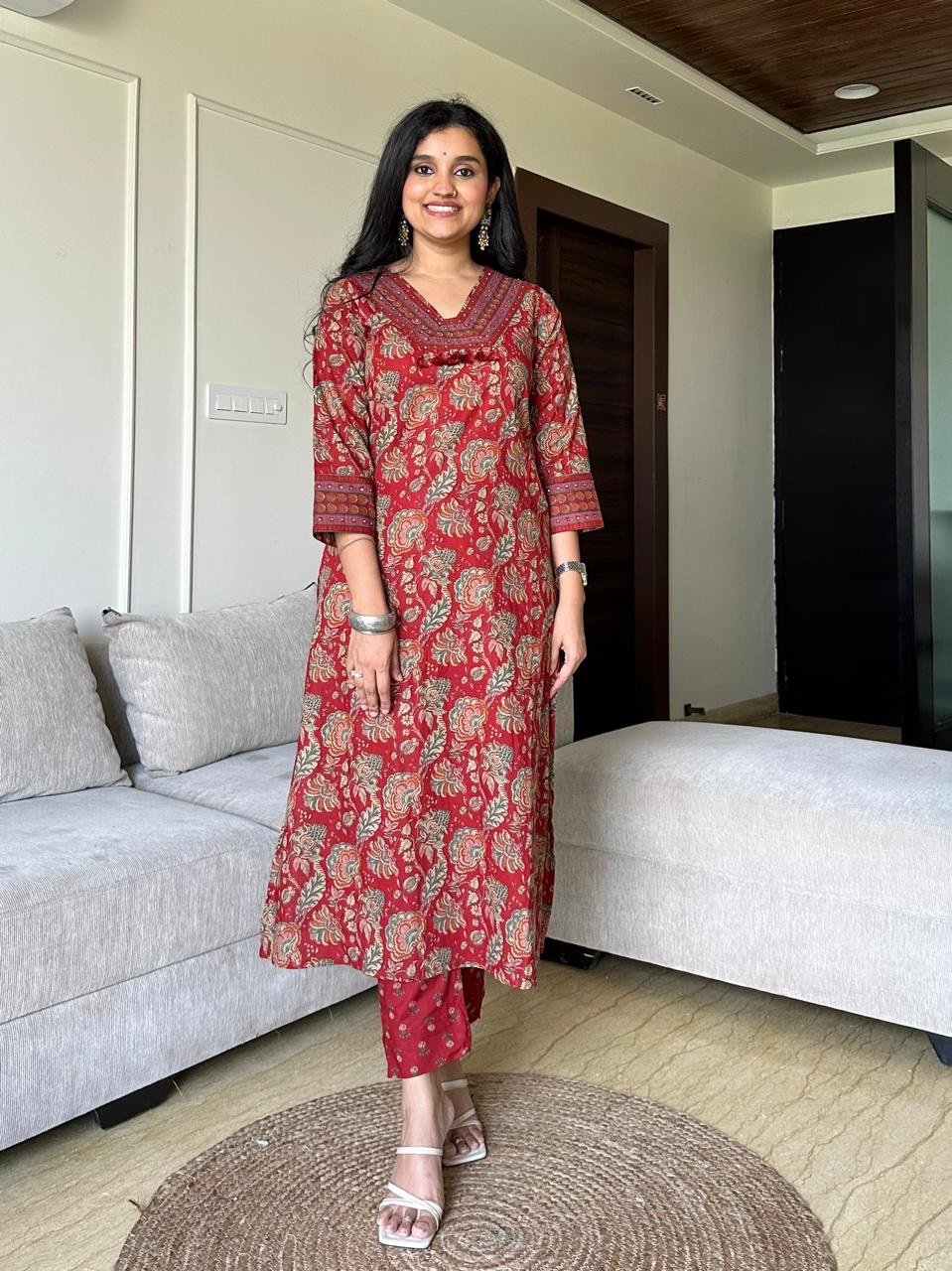 Khwaab Floral Cotton Set- Red